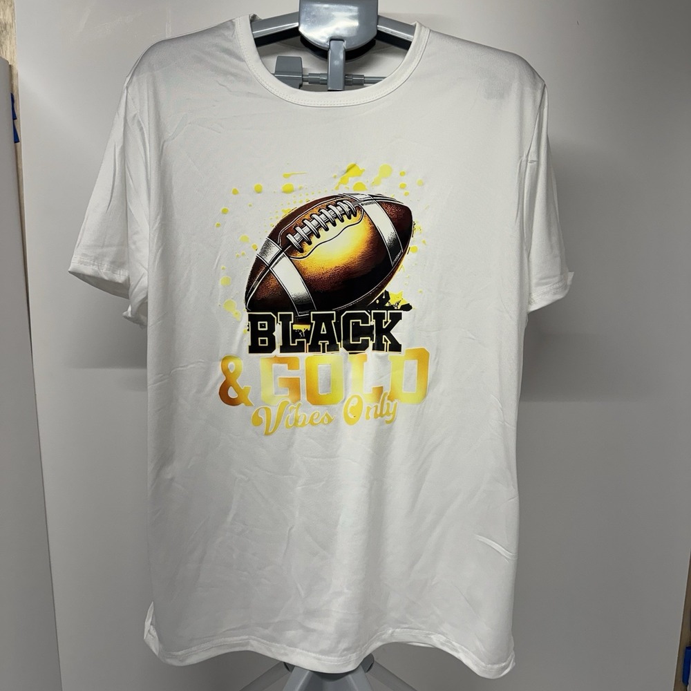 Black & Gold Vibes Only Football Graphic T-Shirt White Short Sleeve Men's XL